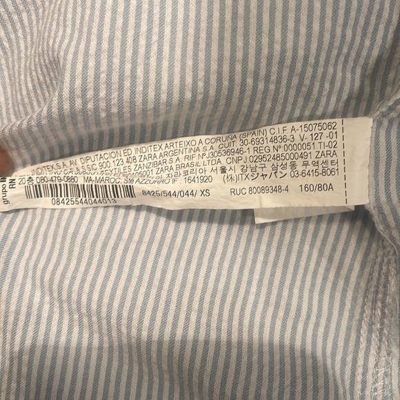 Zara into the classics blue pinstripe cotton long sleeve button down shirt XS - Picture 5 of 5